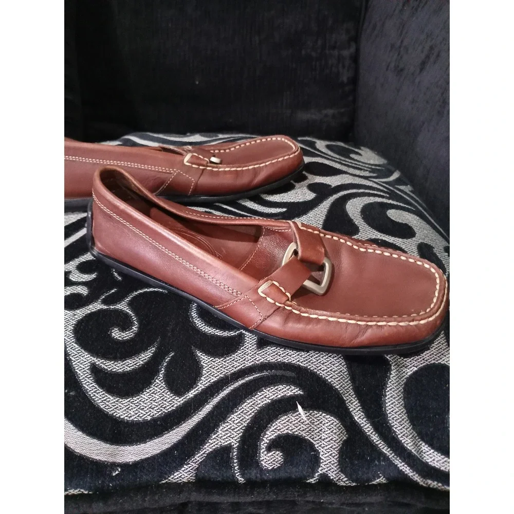 Tods Brown Leather Gommino Driving Loafers Buckle Shoes Womens Made in Italy
